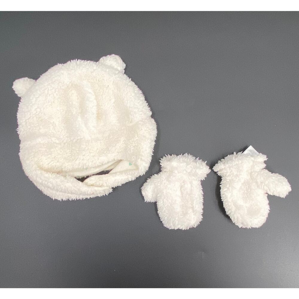 Carters Cream Fuzzy Hat and Mitten Set 12-24 Months